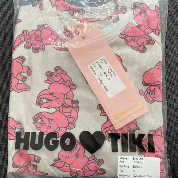 Hugo Loves Tiki Pink Elephant Sweatshirt NWT - Picture 3 of 3